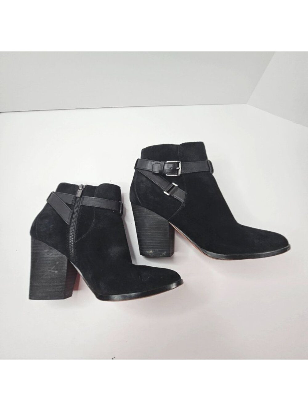 Cole‎ Haan Ankle Boots Black Suede Chunky Block Heel Western Equestrian Booties